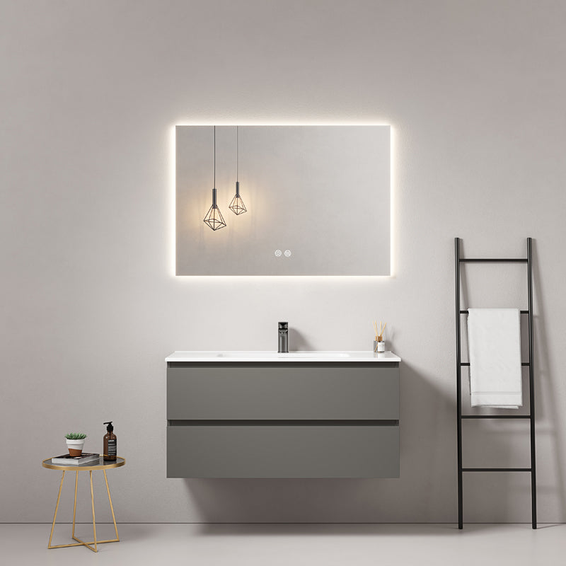 Mobile bagno sospeso 80 cm Grigio Londra Lavabo in Ceramica Specchio Quadro Retroilluminato - Fiji Paint