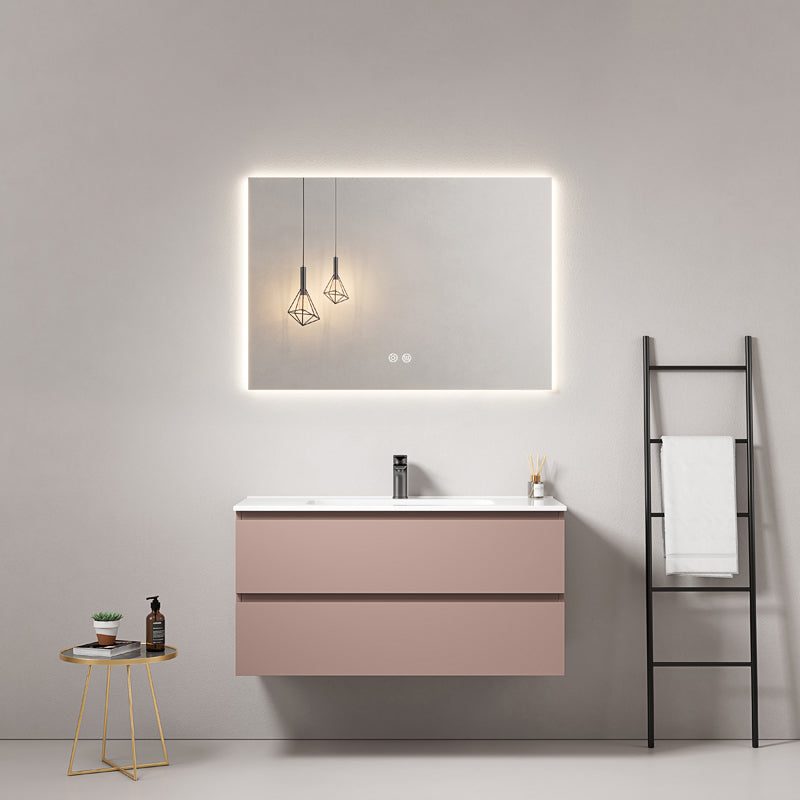 Mobile bagno sospeso 80 cm Rosa Retro Lavabo in Ceramica Specchio Quadro Retroilluminato - Fiji Paint