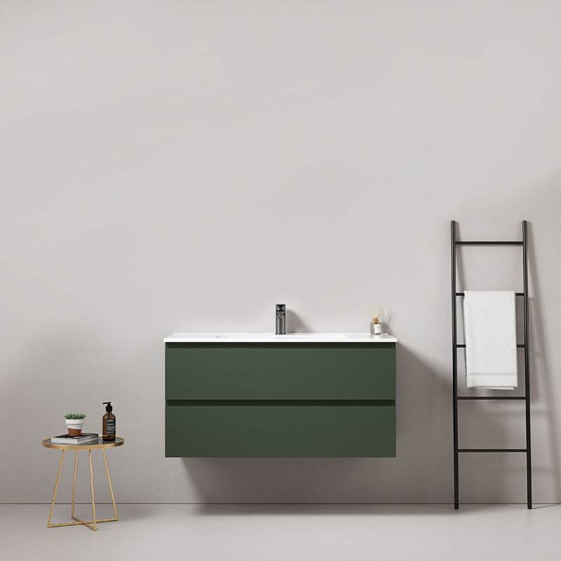 Mobile bagno sospeso 80 cm Verde Comodoro Lavabo in Ceramica Senza Specchio - Fiji Paint
