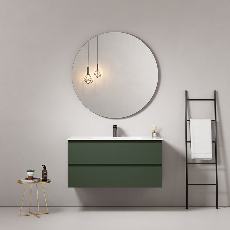 Mobile bagno sospeso 80 cm Verde Comodoro Lavabo in Ceramica Specchio Tondo - Fiji Paint