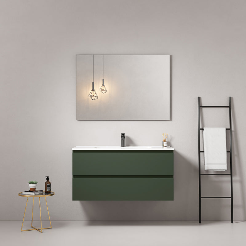 Mobile bagno sospeso 80 cm Verde Comodoro Lavabo in Ceramica Specchio Quadro - Fiji Paint