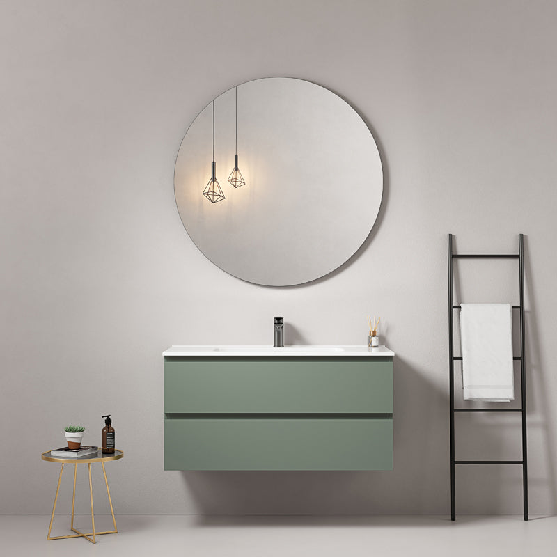 Mobile bagno sospeso 80 cm Verde Salvia Lavabo in Ceramica Specchio Tondo - Fiji Paint