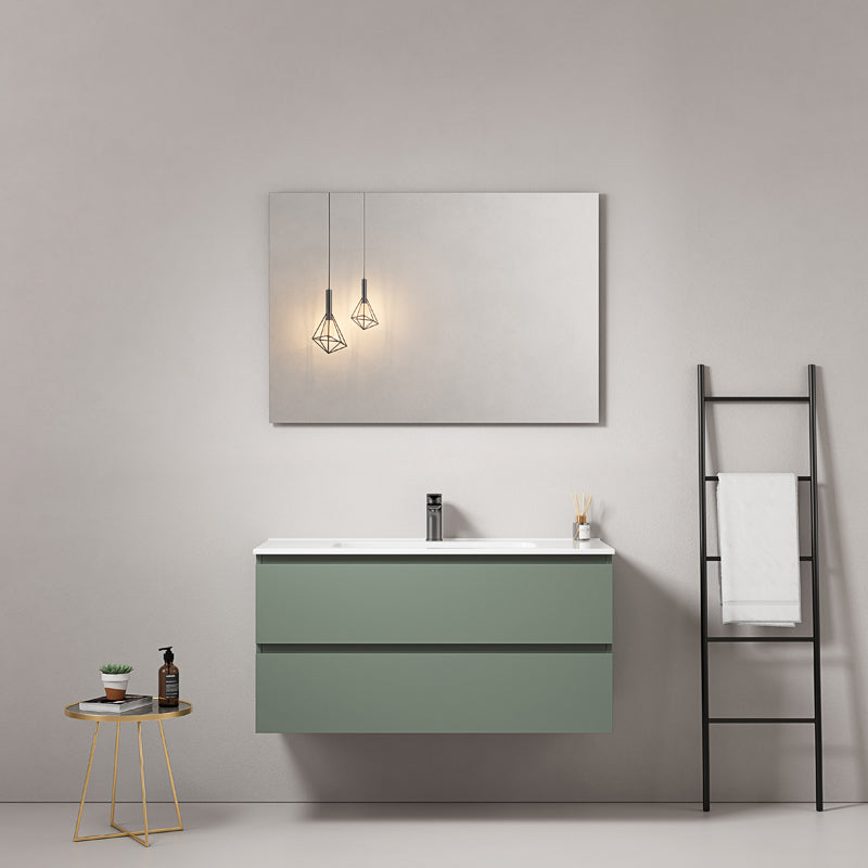 Mobile bagno sospeso 80 cm Verde Salvia Lavabo in Ceramica Specchio Quadro - Fiji Paint
