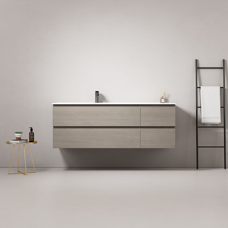 Mobile bagno sospeso 140 cm Beige Lavabo a Sinistra in Resina Senza Specchio - Fiji Wood