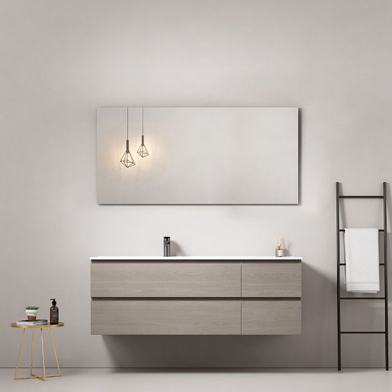 Mobile bagno sospeso 140 cm Beige Lavabo a Sinistra in Resina Specchio Quadro - Fiji Wood