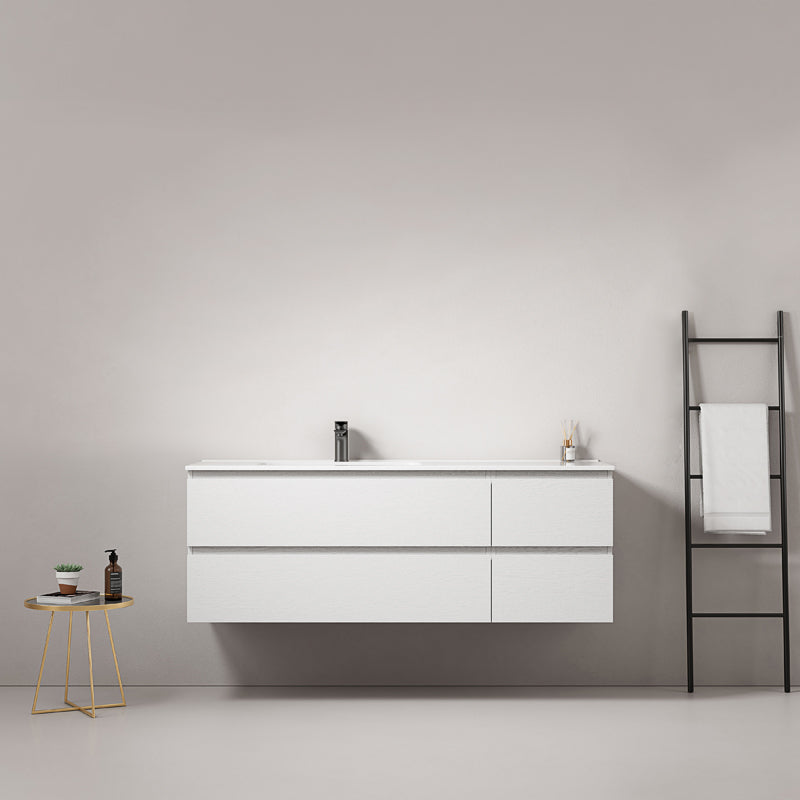 Mobile bagno sospeso 140 cm Bianco Lavabo a Sinistra in Resina Senza Specchio - Fiji Wood