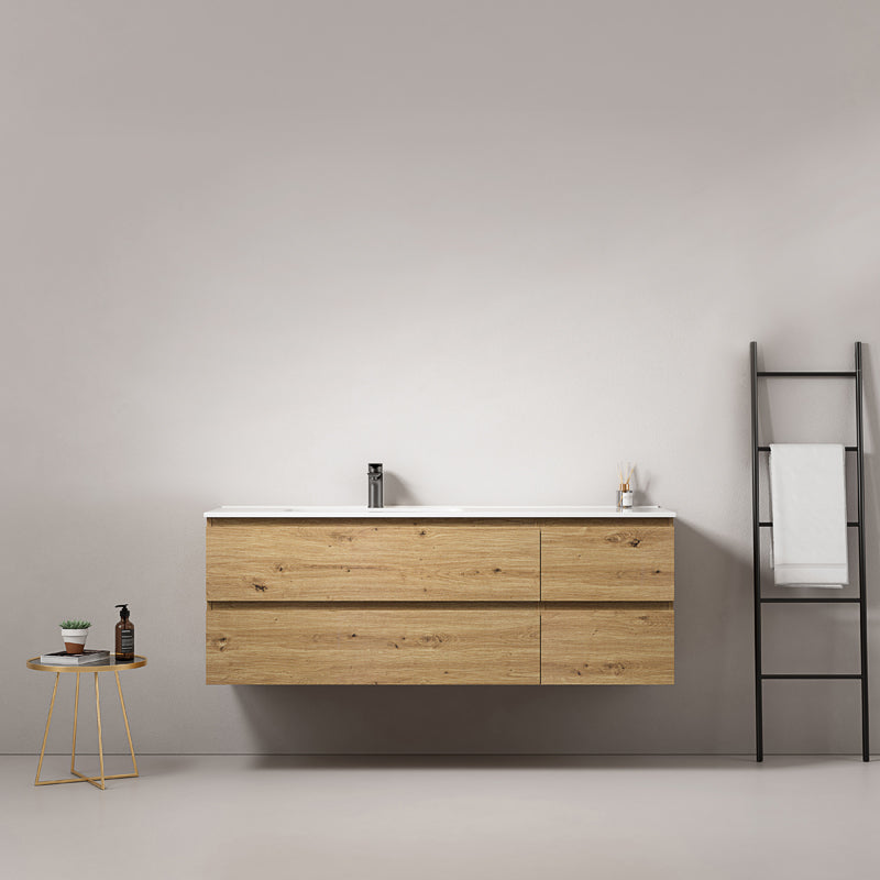 Mobile bagno sospeso 140 cm Bruno Medio Lavabo a Sinistra in Resina Senza Specchio - Fiji Wood