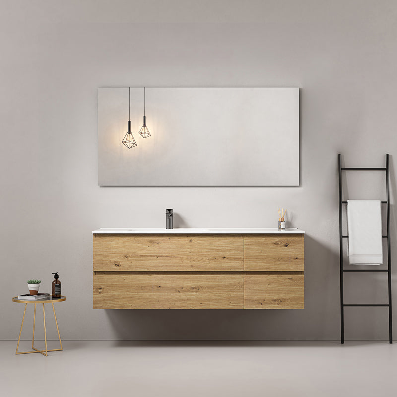 Mobile bagno sospeso 140 cm Bruno Medio Lavabo a Sinistra in Resina Specchio Quadro - Fiji Wood