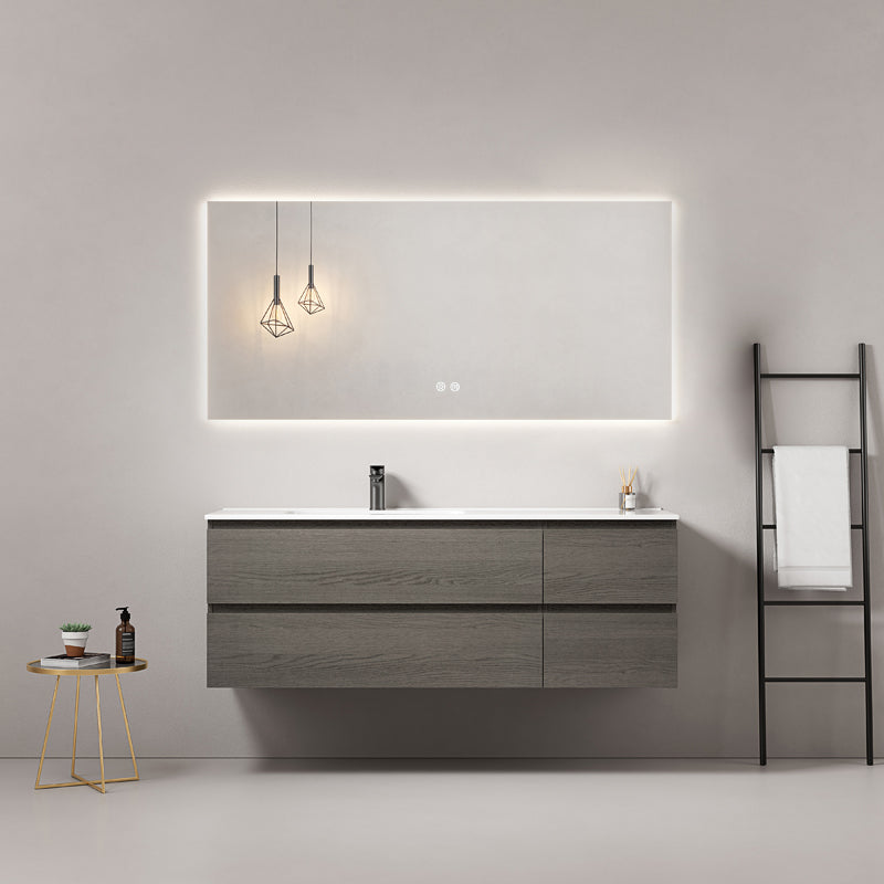 Mobile bagno sospeso 140 cm Grey Lavabo a Sinistra in Resina Specchio Quadro Retroilluminato - Fiji Wood