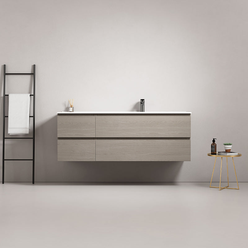 Mobile bagno sospeso 140 cm Beige Lavabo a Destra in Resina Senza Specchio - Fiji Wood