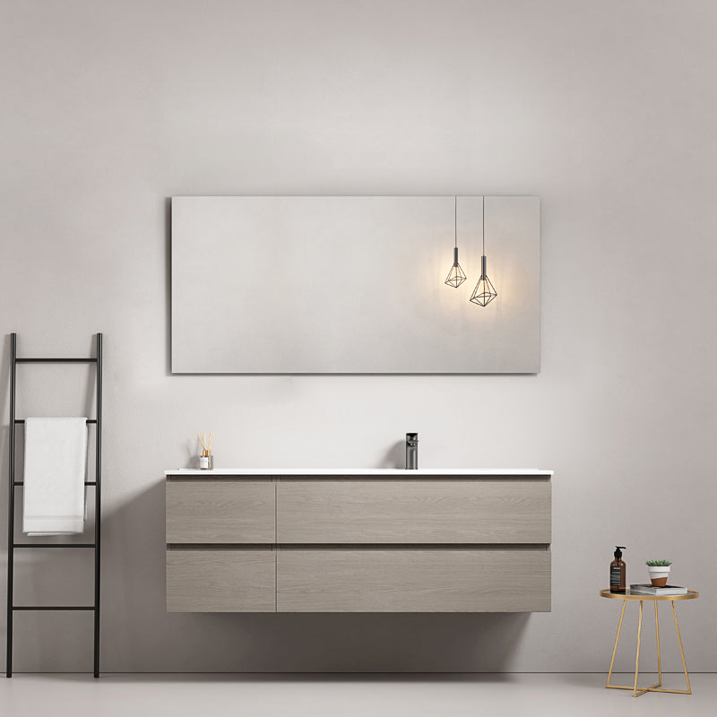 Mobile bagno sospeso 140 cm Beige Lavabo a Destra in Resina Specchio Quadro - Fiji Wood