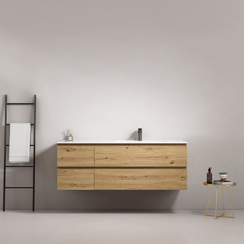 Mobile bagno sospeso 140 cm Bruno Medio Lavabo a Destra in Resina Senza Specchio - Fiji Wood