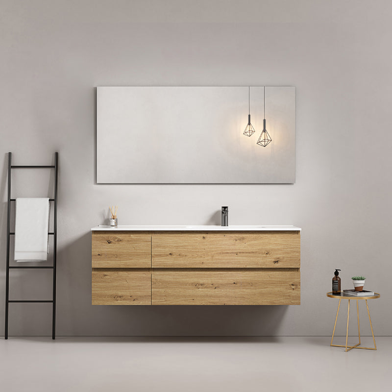 Mobile bagno sospeso 140 cm Bruno Medio Lavabo a Destra in Resina Specchio Quadro - Fiji Wood
