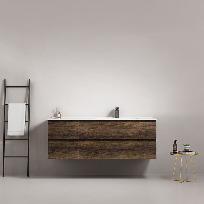 Mobile bagno sospeso 140 cm Bruno Scuro Lavabo a Destra in Resina Senza Specchio - Fiji Wood