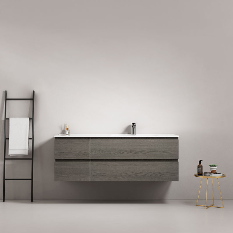 Mobile bagno sospeso 140 cm Grey Lavabo a Destra in Resina Senza Specchio - Fiji Wood