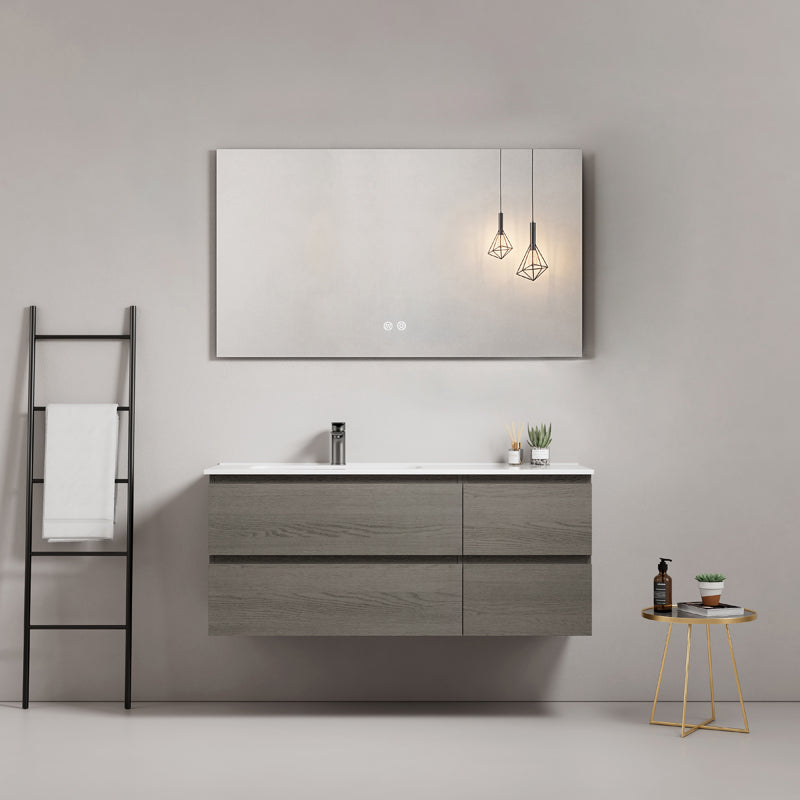 Mobile bagno sospeso 140 cm Grey Lavabo a Destra in Resina Specchio Quadro - Fiji Wood