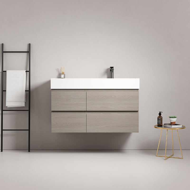 Mobile bagno sospeso 100 cm Beige Lavabo a Destra in Resina Senza Specchio - Fiji Wood