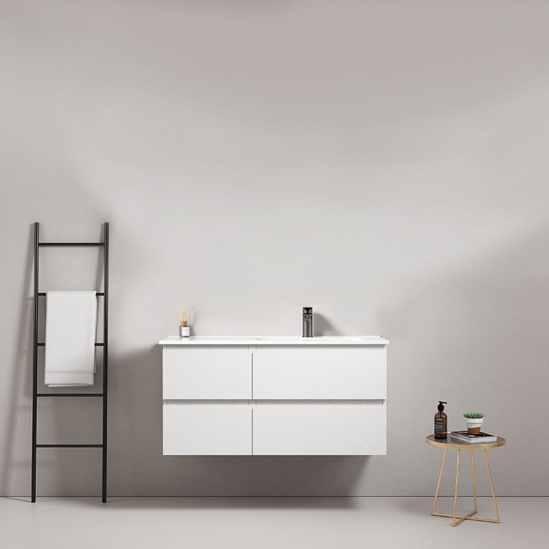 Mobile bagno sospeso 100 cm Bianco Lavabo a Destra in Ceramica Senza Specchio - Fiji Wood
