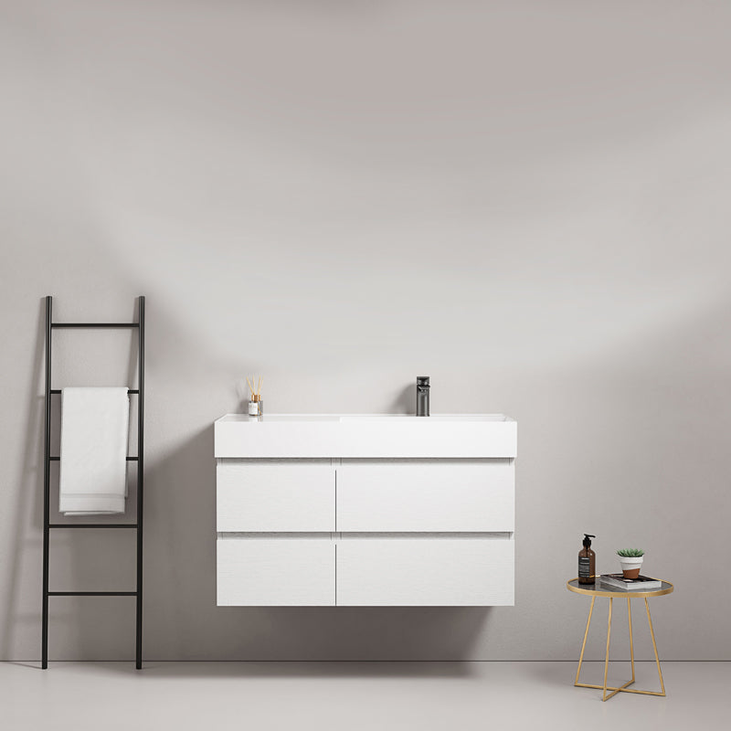 Mobile bagno sospeso 100 cm Bianco Lavabo a Destra in Resina Senza Specchio - Fiji Wood