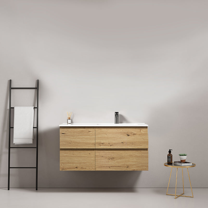 Mobile bagno sospeso 100 cm Bruno Medio Lavabo a Destra in Ceramica Senza Specchio - Fiji Wood