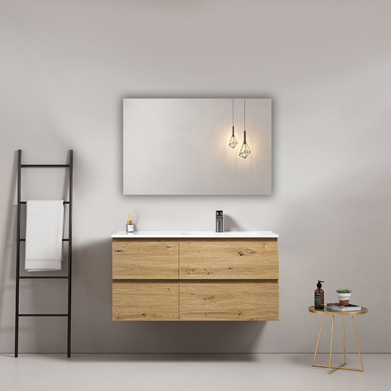 Mobile bagno sospeso 100 cm Bruno Medio Lavabo a Destra in Ceramica Specchio Quadro - Fiji Wood