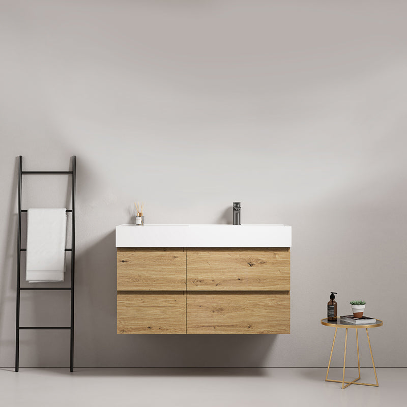 Mobile bagno sospeso 100 cm Bruno Medio Lavabo a Destra in Resina Senza Specchio - Fiji Wood