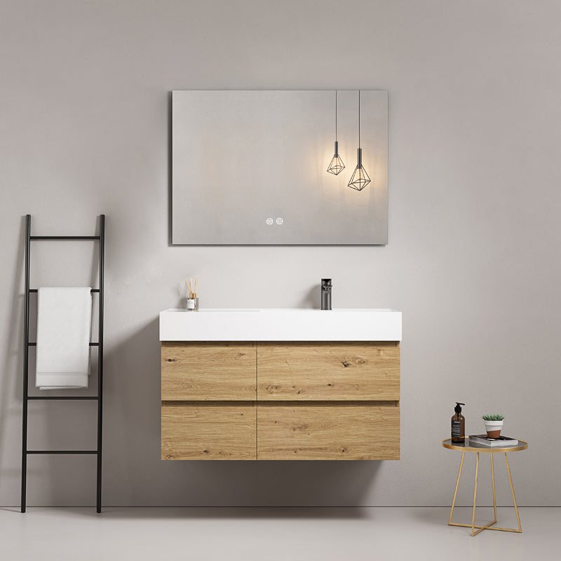 Mobile bagno sospeso 100 cm Bruno Medio Lavabo a Destra in Resina Specchio Quadro - Fiji Wood