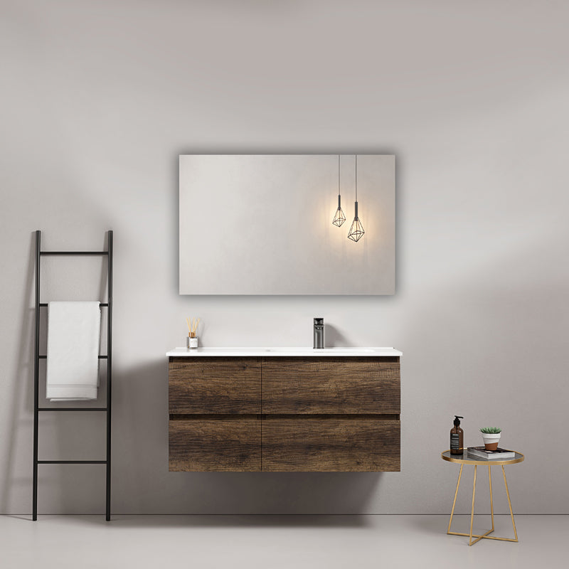 Mobile bagno sospeso 100 cm Bruno Scuro Lavabo a Destra in Ceramica Specchio Quadro - Fiji Wood