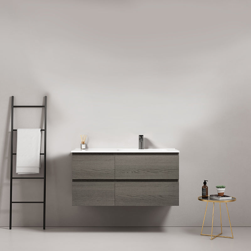 Mobile bagno sospeso 100 cm Grey Lavabo a Destra in Ceramica Senza Specchio - Fiji Wood