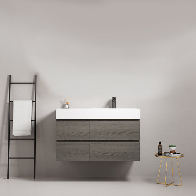Mobile bagno sospeso 100 cm Grey Lavabo a Destra in Resina Senza Specchio - Fiji Wood