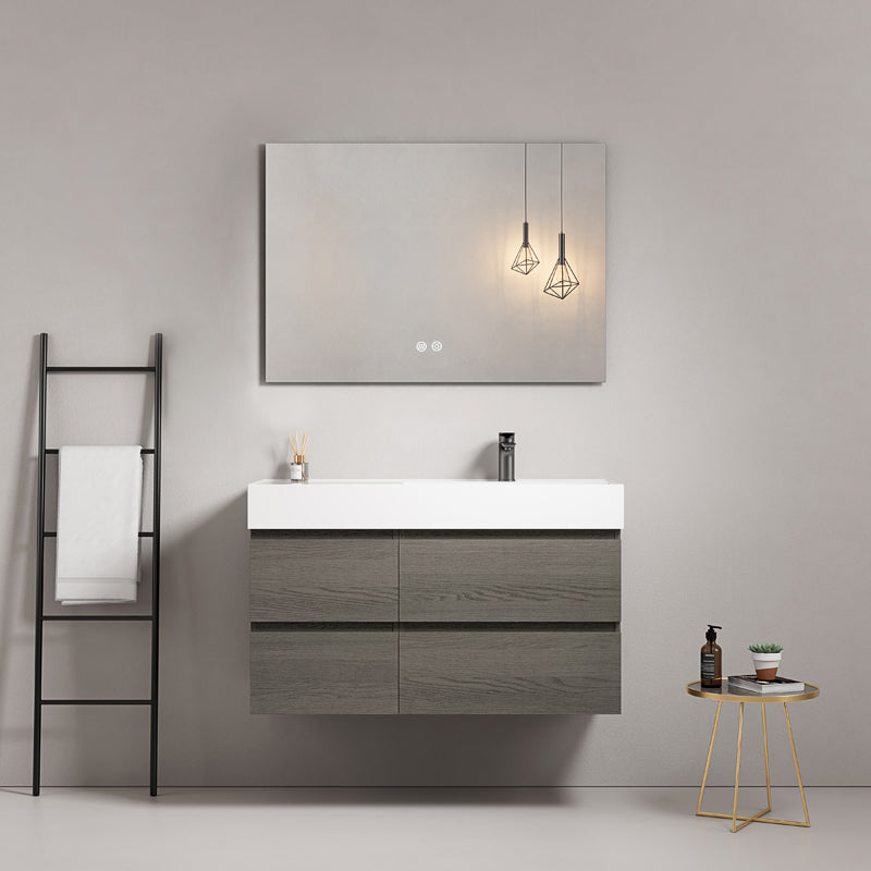 Mobile bagno sospeso 100 cm Grey Lavabo a Destra in Resina Specchio Quadro - Fiji Wood