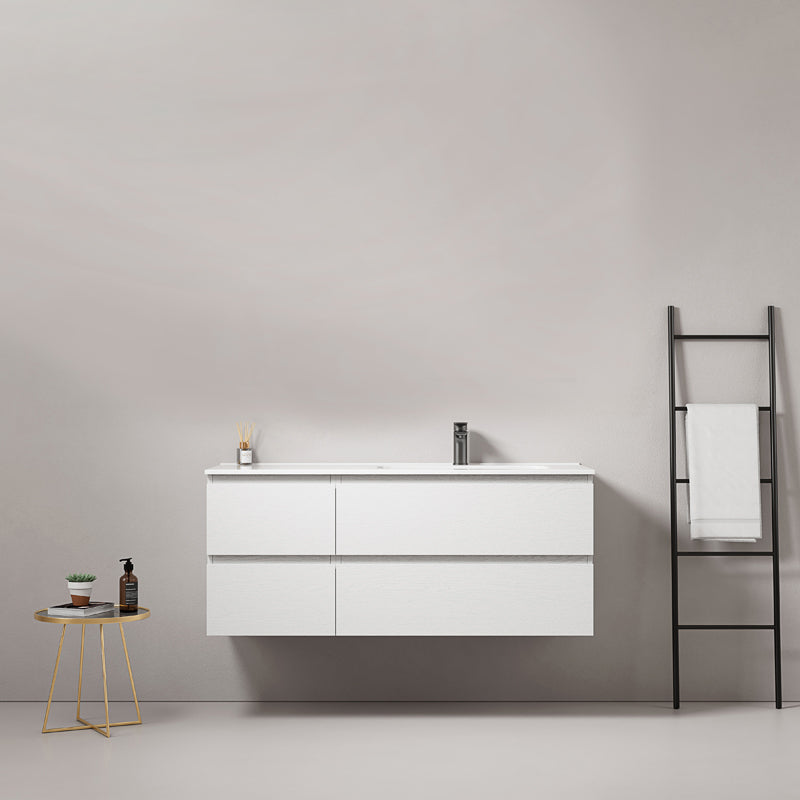 Mobile bagno sospeso 120 cm Bianco Lavabo a Destra in Ceramica Senza Specchio - Fiji Wood