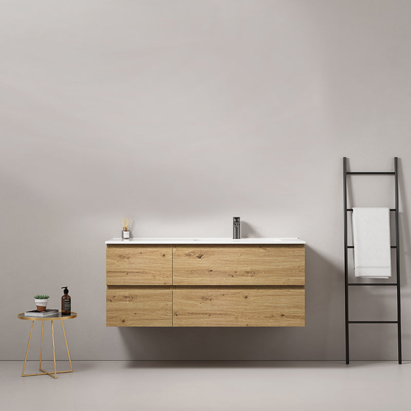 Mobile bagno sospeso 120 cm Bruno Medio Lavabo a Destra in Ceramica Senza Specchio - Fiji Wood