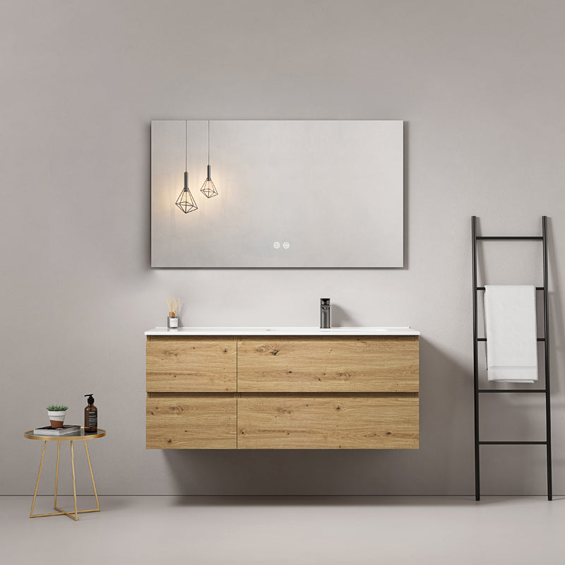 Mobile bagno sospeso 120 cm Bruno Medio Lavabo a Destra in Ceramica Specchio Quadro - Fiji Wood