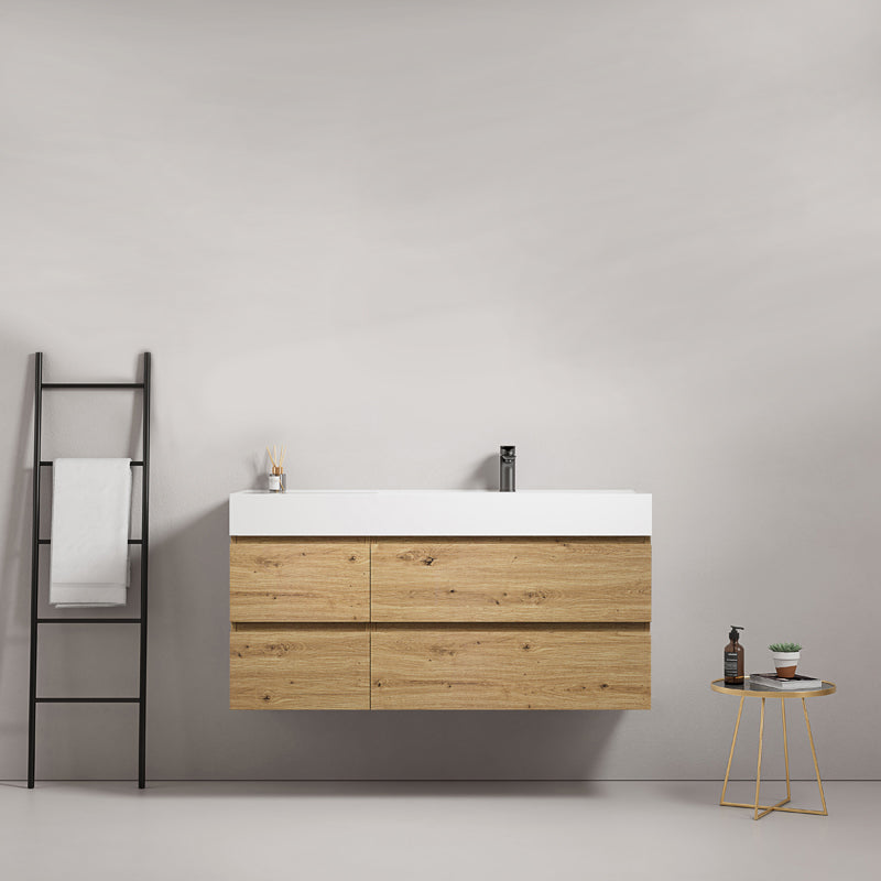 Mobile bagno sospeso 120 cm Bruno Medio Lavabo a Destra in Resina Senza Specchio - Fiji Wood