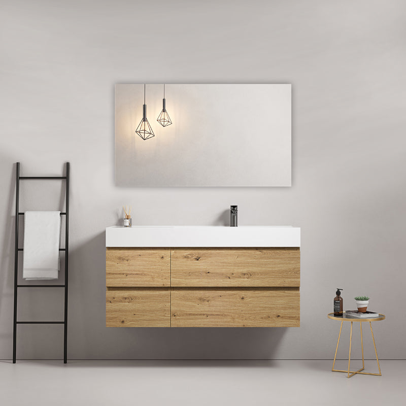 Mobile bagno sospeso 120 cm Bruno Medio Lavabo a Destra in Resina Specchio Quadro - Fiji Wood