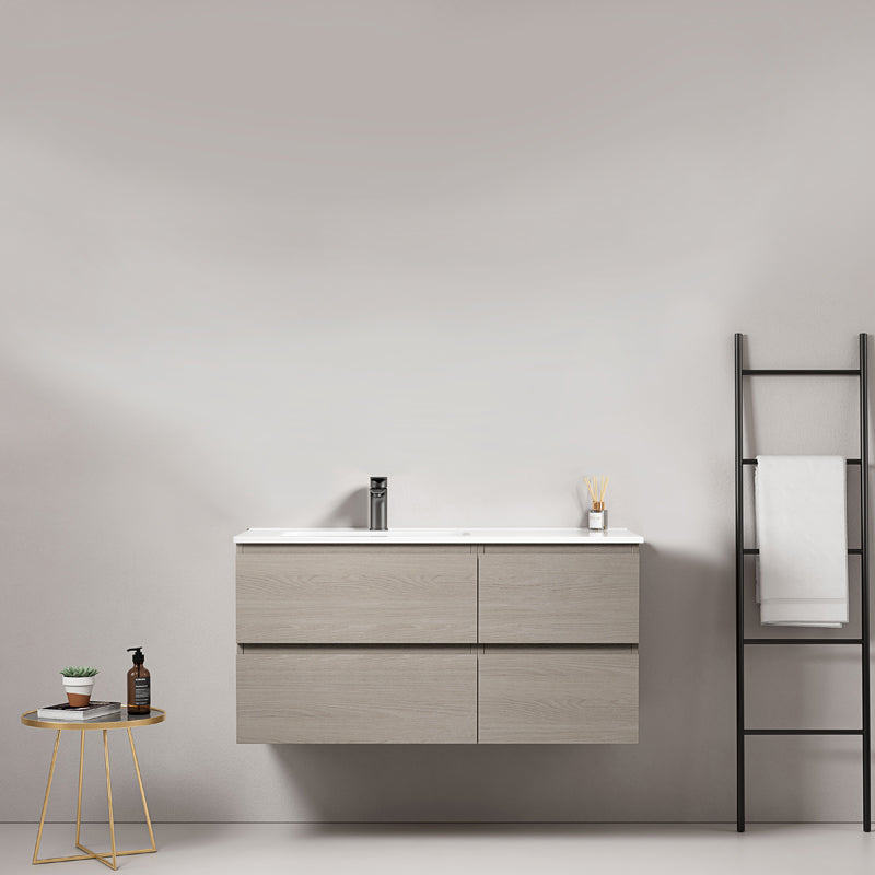 Mobile bagno sospeso 100 cm Beige Lavabo a Sinistra in Ceramica Senza Specchio - Fiji Wood