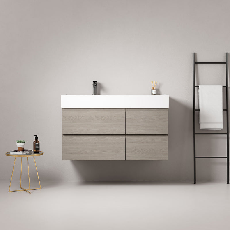 Mobile bagno sospeso 100 cm Beige Lavabo a Sinistra in Resina Senza Specchio - Fiji Wood