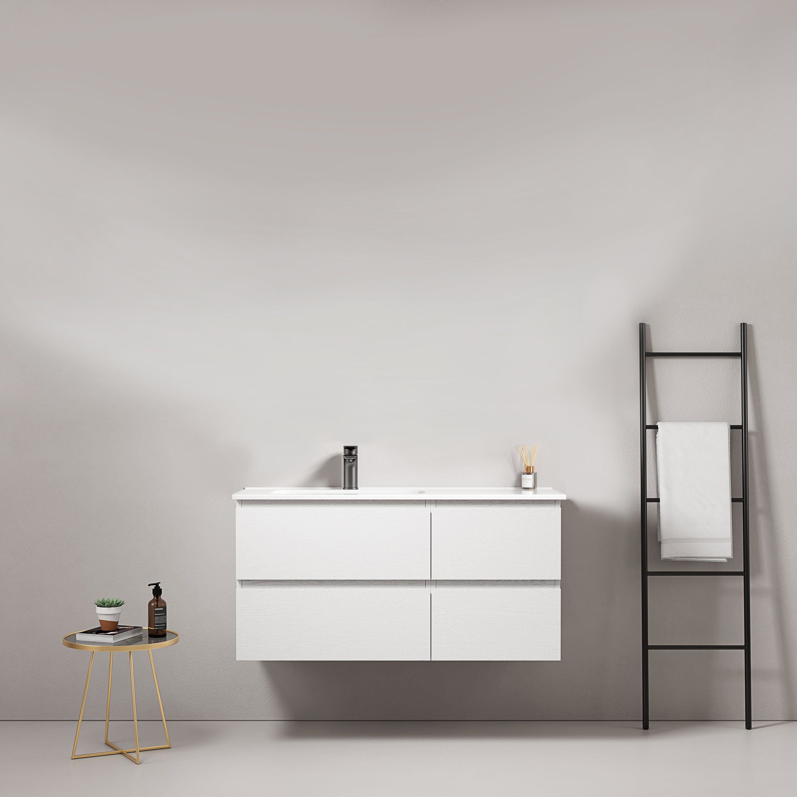 Mobile bagno sospeso 100 cm Bianco Lavabo a Sinistra in Ceramica Senza Specchio - Fiji Wood