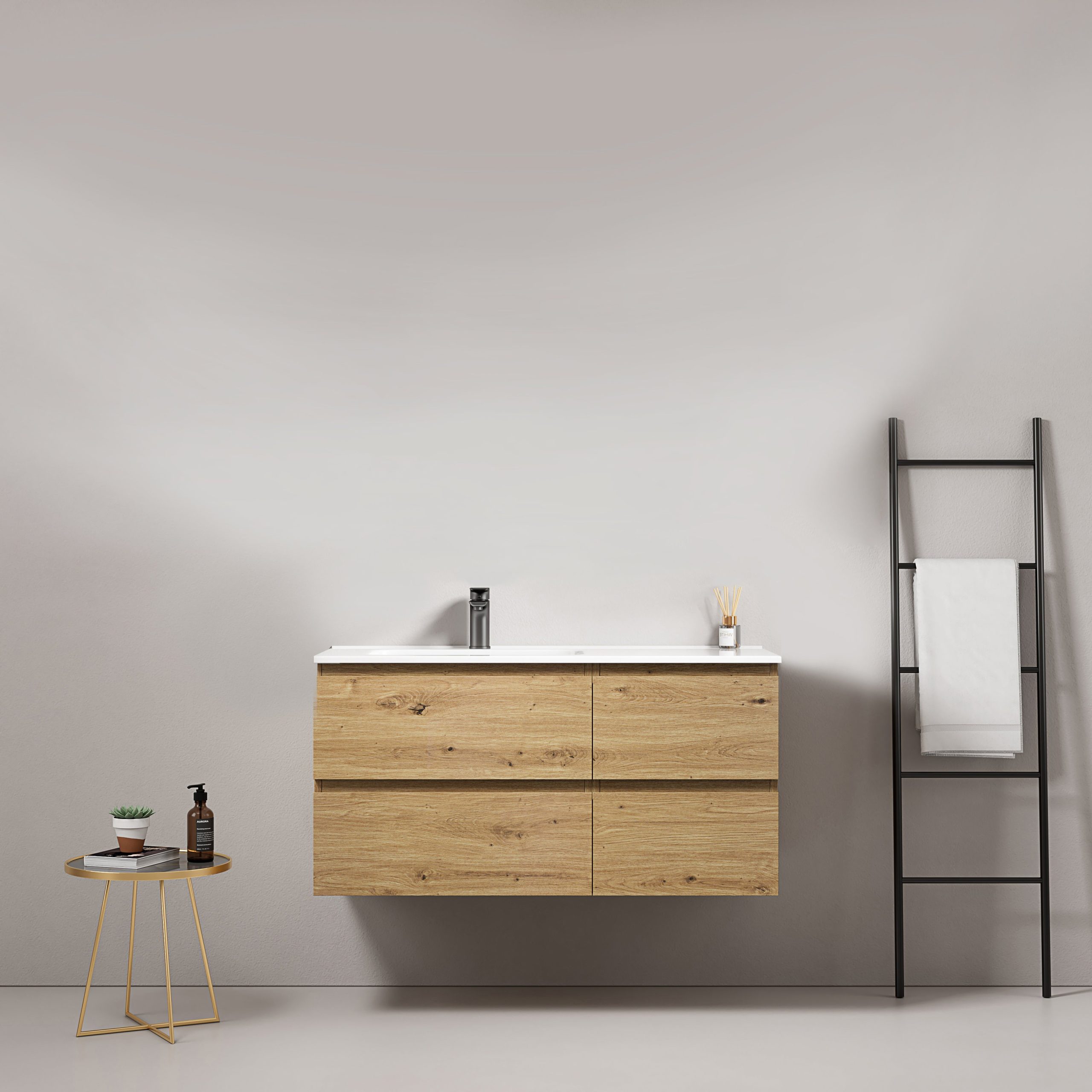 Mobile bagno sospeso 100 cm Bruno Medio Lavabo a Sinistra in Ceramica Senza Specchio - Fiji Wood
