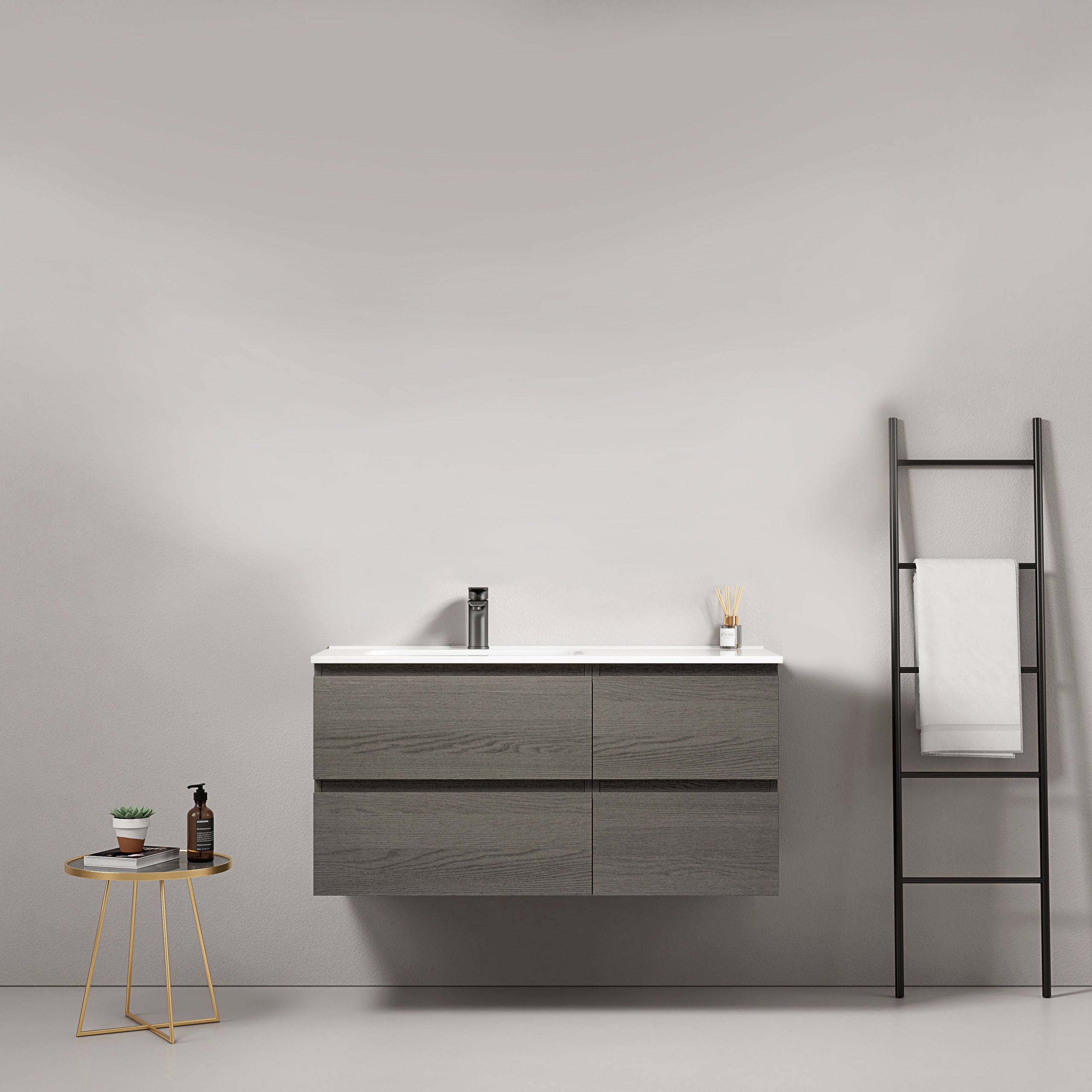 Mobile bagno sospeso 100 cm Grey Lavabo a Sinistra in Ceramica Senza Specchio - Fiji Wood