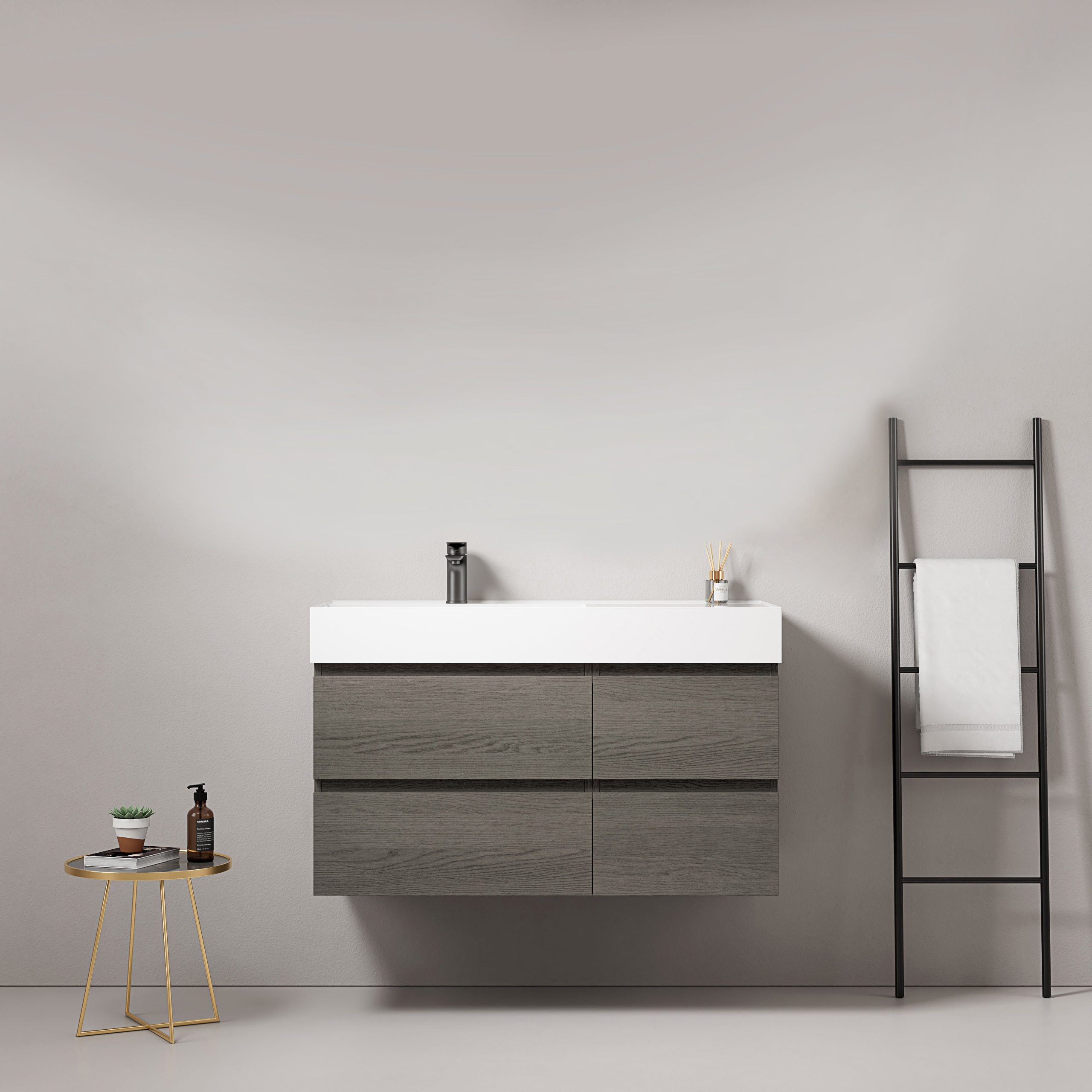 Mobile bagno sospeso 100 cm Grey Lavabo a Sinistra in Resina Senza Specchio - Fiji Wood