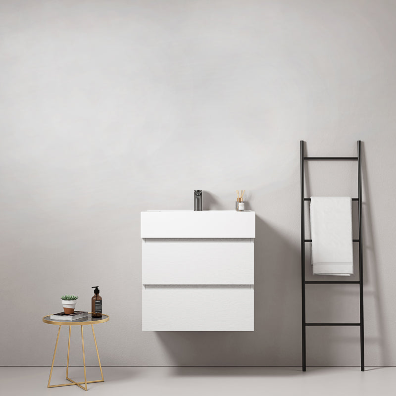 Mobile bagno sospeso 60 cm Bianco Lavabo in Resina Senza Specchio - Fiji Wood