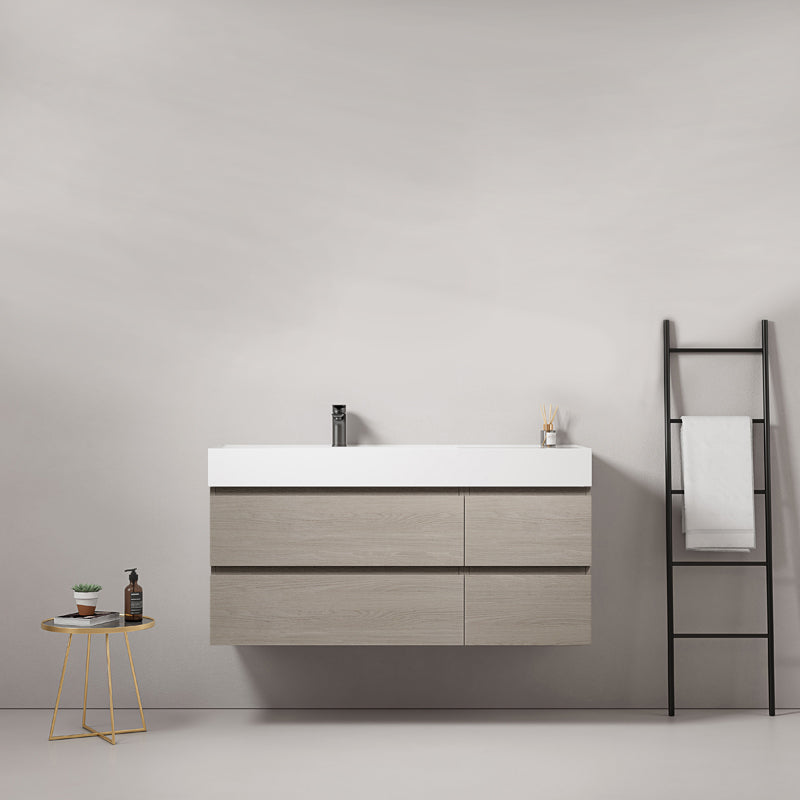 Mobile bagno sospeso 120 cm Beige Lavabo a Sinistra in Resina Senza Specchio - Fiji Wood