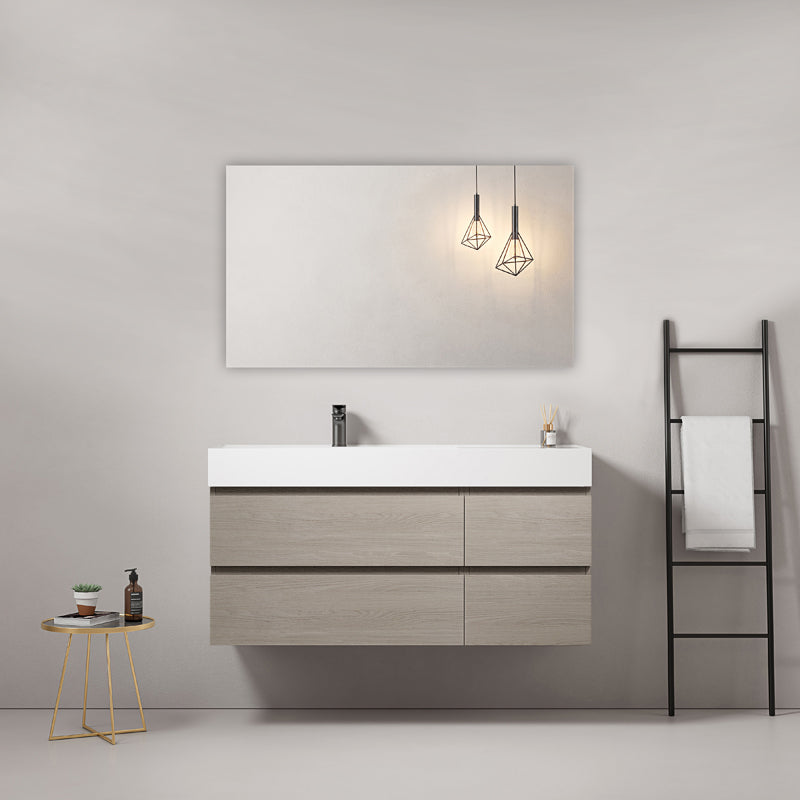 Mobile bagno sospeso 120 cm Beige Lavabo a Sinistra in Resina Specchio Quadro - Fiji Wood