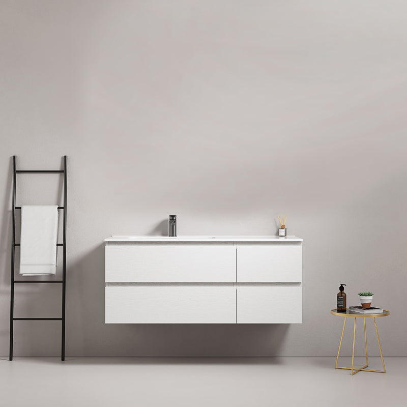Mobile bagno sospeso 120 cm Bianco Lavabo a Sinistra in Ceramica Senza Specchio - Fiji Wood