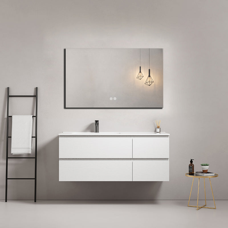 Mobile bagno sospeso 120 cm Bianco Lavabo a Sinistra in Ceramica Specchio Quadro - Fiji Wood