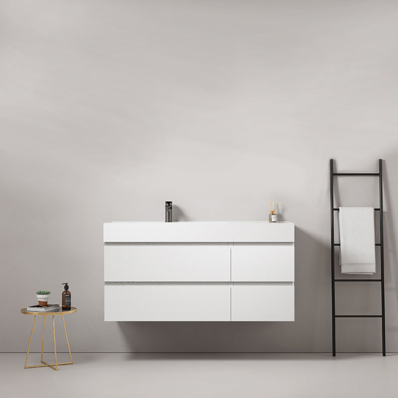 Mobile bagno sospeso 120 cm Bianco Lavabo a Sinistra in Resina Senza Specchio - Fiji Wood