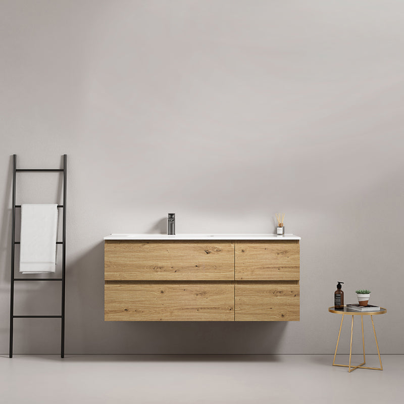 Mobile bagno sospeso 120 cm Bruno Medio Lavabo a Sinistra in Ceramica Senza Specchio - Fiji Wood