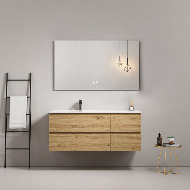 Mobile bagno sospeso 120 cm Bruno Medio Lavabo a Sinistra in Ceramica Specchio Quadro - Fiji Wood
